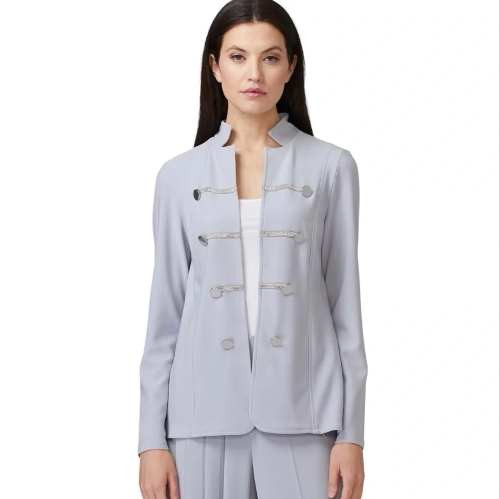 Joseph Ribkoff NWT Gray Frost Sparkle Open Front Long Sleeve Blazer Jacket 8